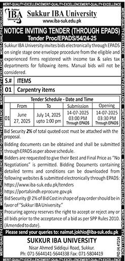 Sukkur IBA University Tender Notice
